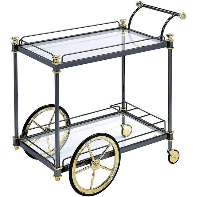 ACME Cyrus Rectangular Glass Top Serving Cart with 2 Shelves in Black and Clear