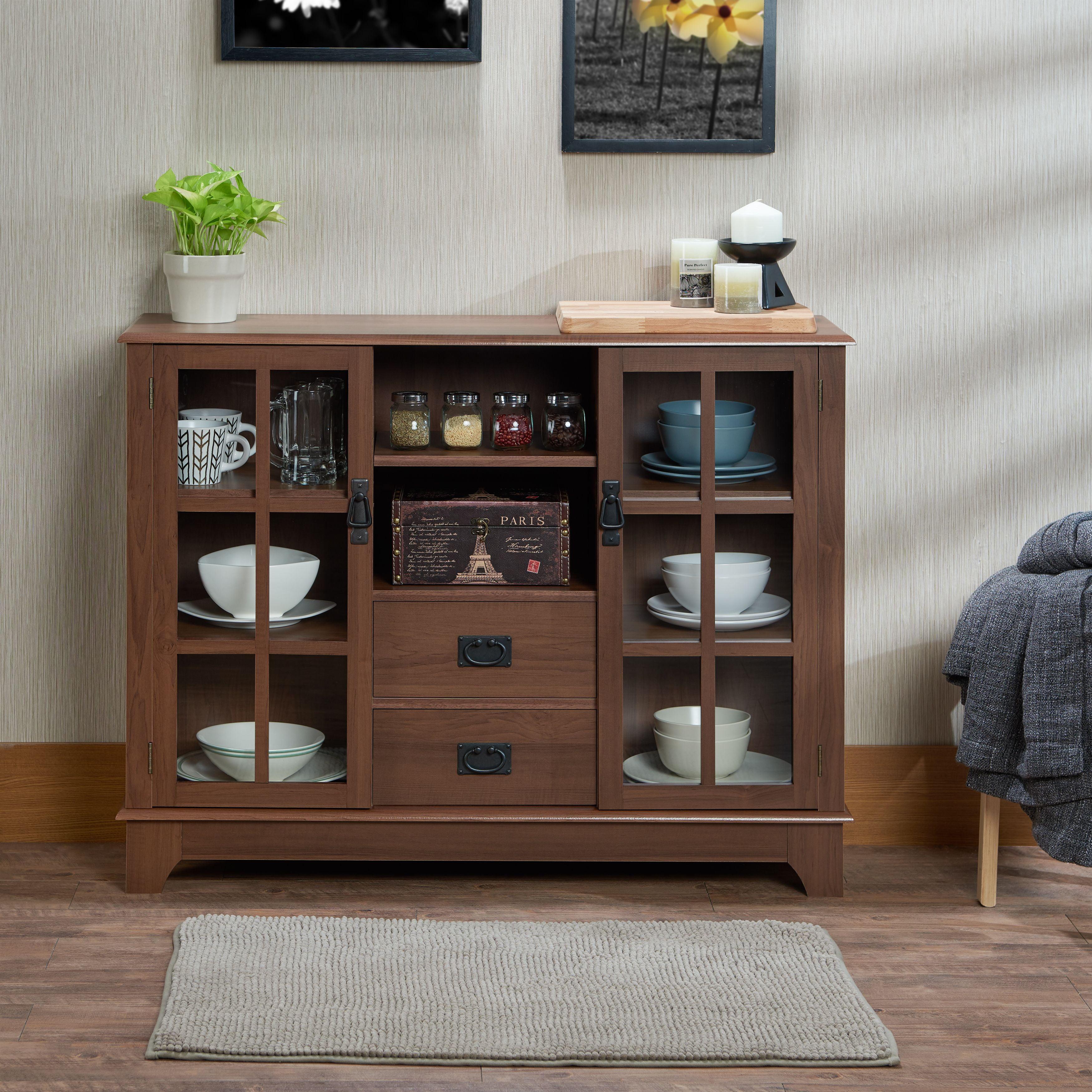 Walnut and Glass Console Table with Storage, 42"