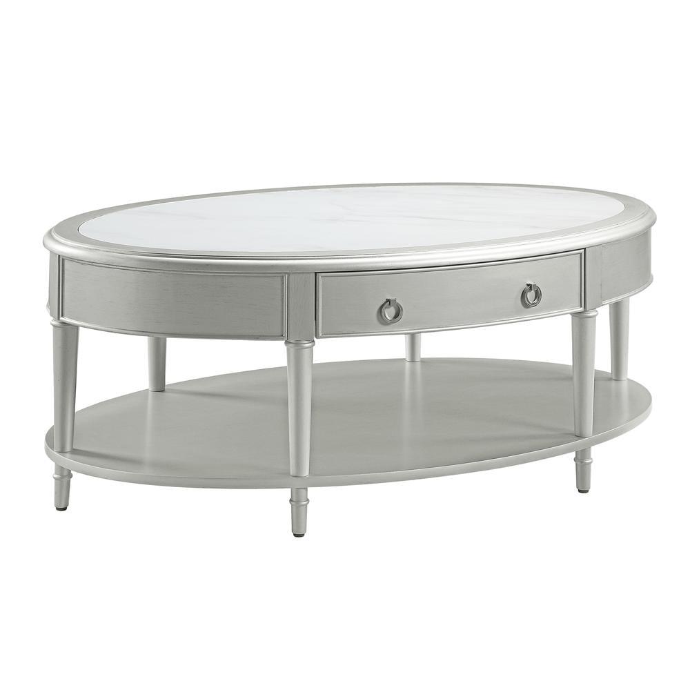 Acme Furniture Furniture Kasa Wood Coffee Table with Drawer in Sintered Stone/Champagne