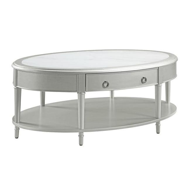 Acme Furniture Furniture Kasa Wood Coffee Table with Drawer in Sintered Stone/Champagne