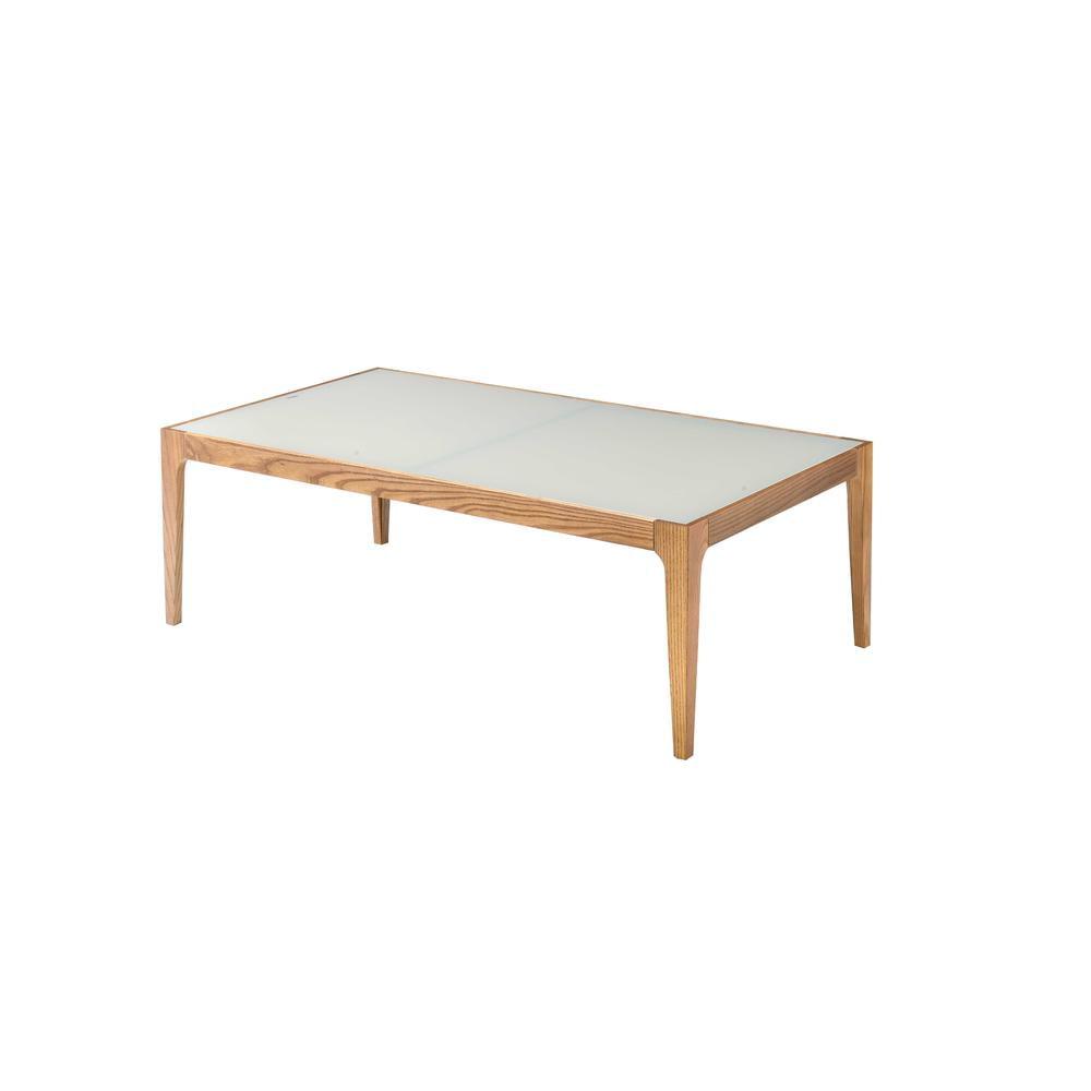 Gwynn Rectangular Frosted Glass Coffee Table with Natural Wood Frame