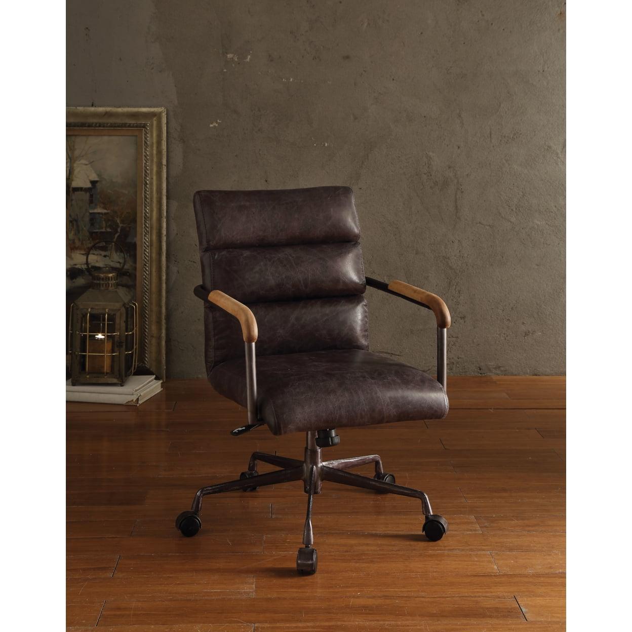 Antique Slate Executive Swivel Chair in Top Grain Leather and Wood