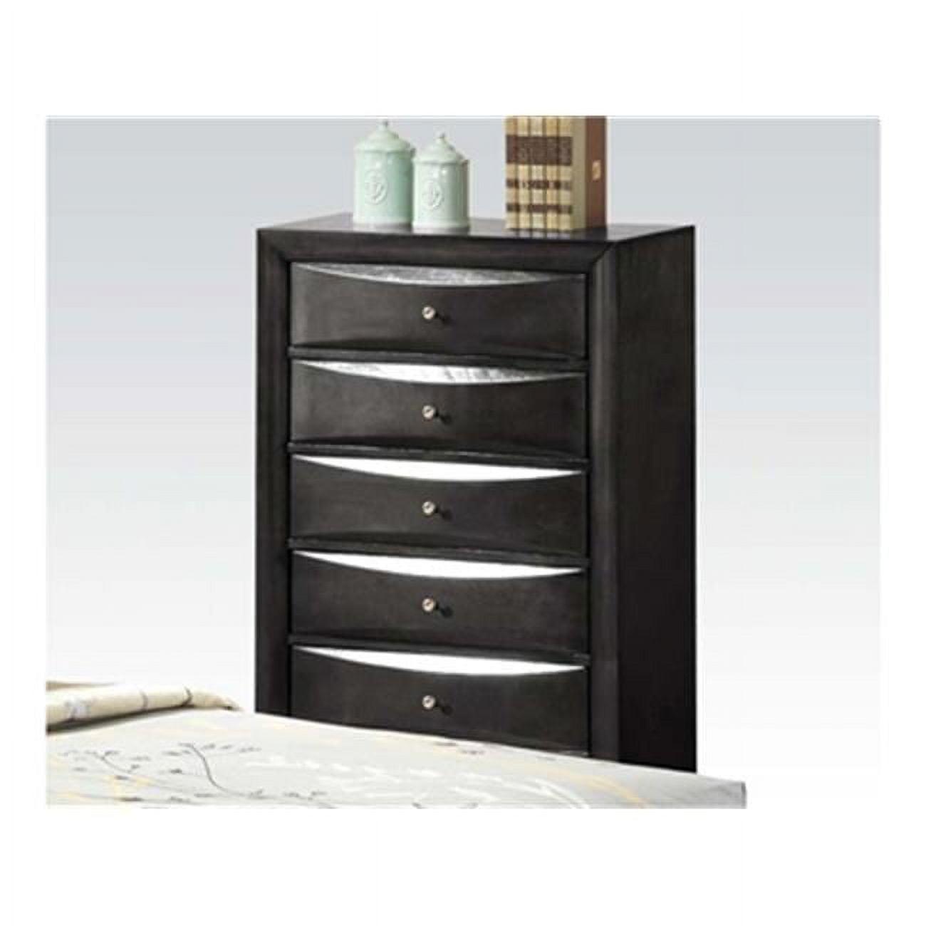 Black Hardwood 5-Drawer Chest with Dovetail and Felt Lined Drawers