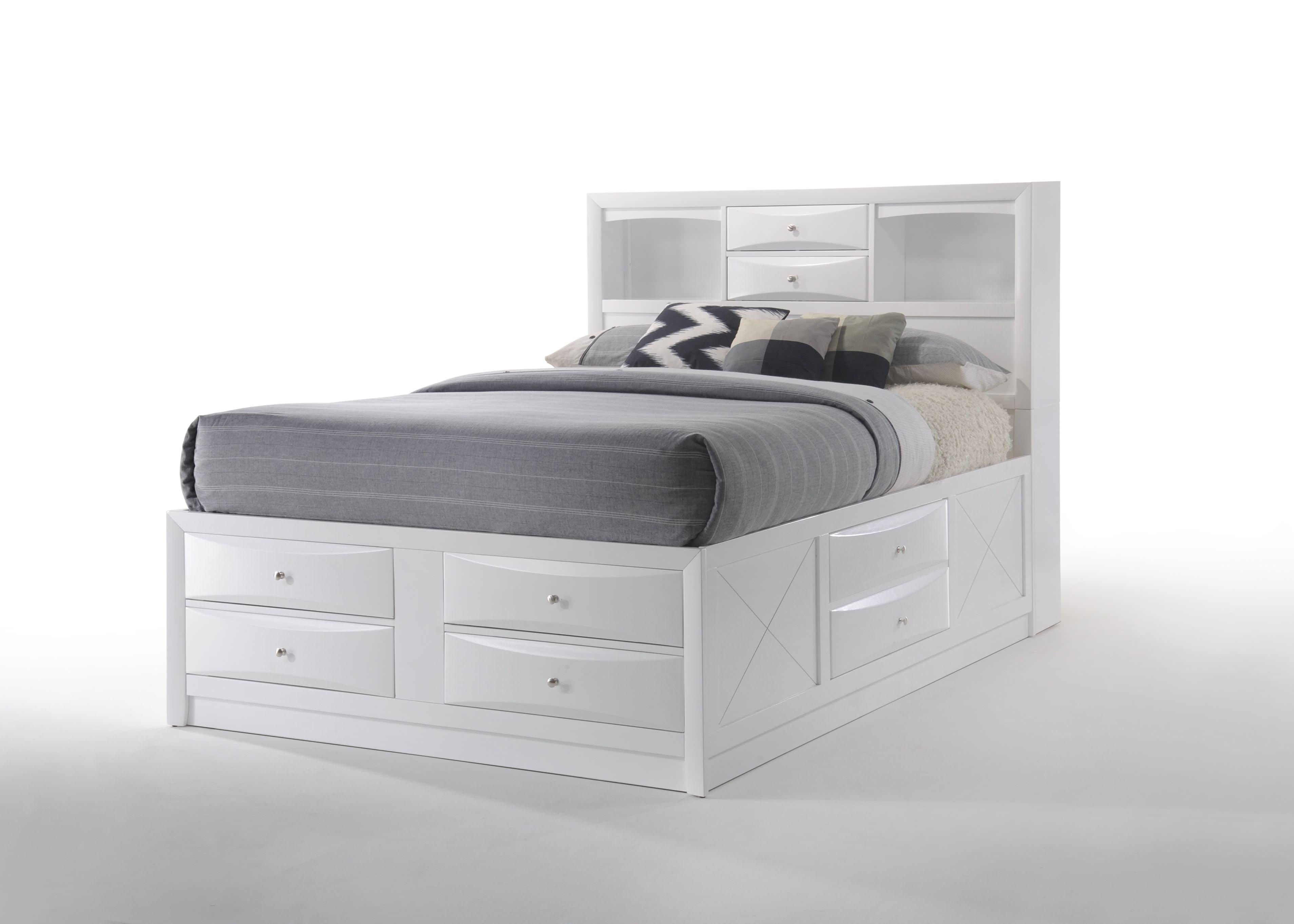 Elegant Full-Size White Wood Frame Storage Bed with Bookcase Headboard