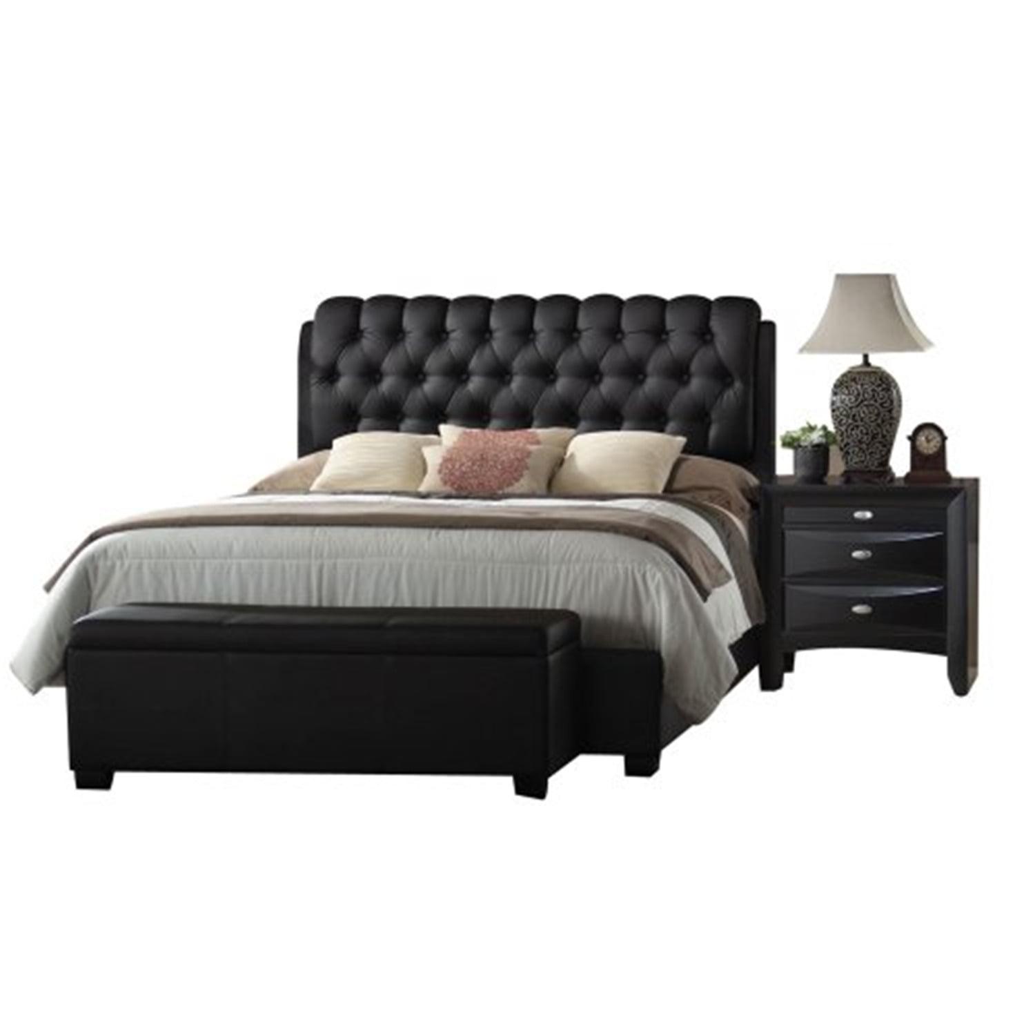 Black King Faux Leather Upholstered Storage Bed with Tufted Headboard