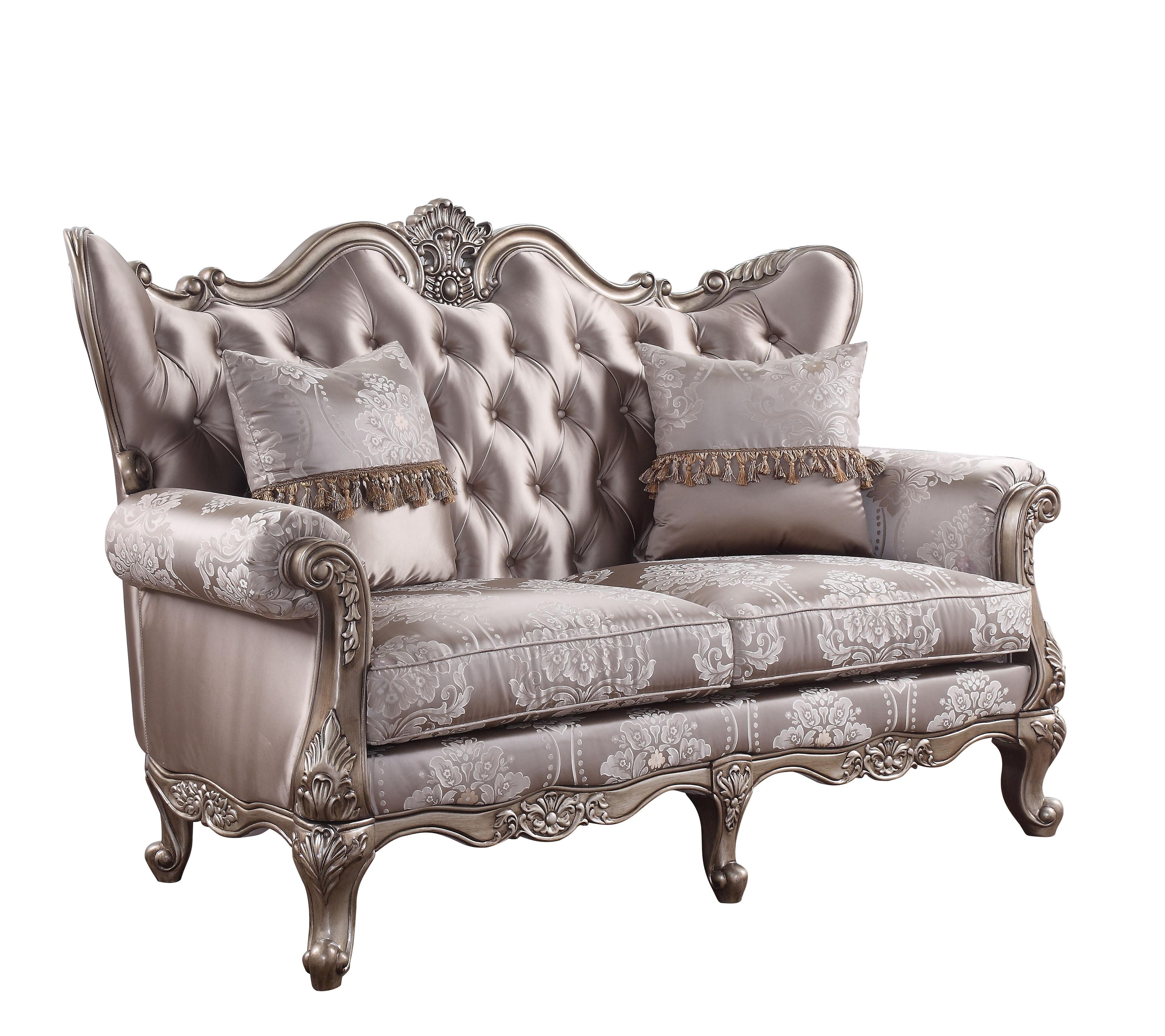 Jayceon Champagne Floral Upholstered Loveseat with Wooden Frame