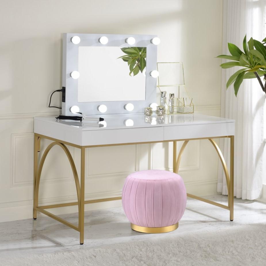 50" Lightmane Vanity Table White High Gloss and Gold Finish - Acme Furniture