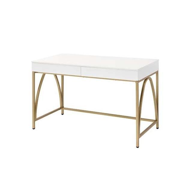 50" Lightmane Vanity Table White High Gloss and Gold Finish - Acme Furniture