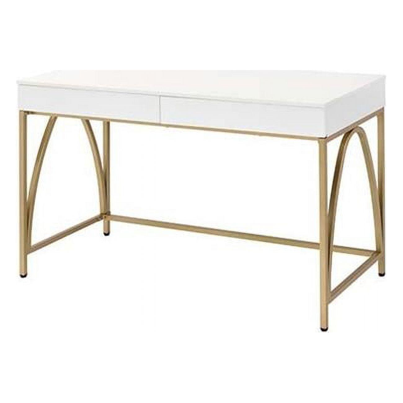 Lightmane 30'' White High Gloss Vanity Desk with Gold Details