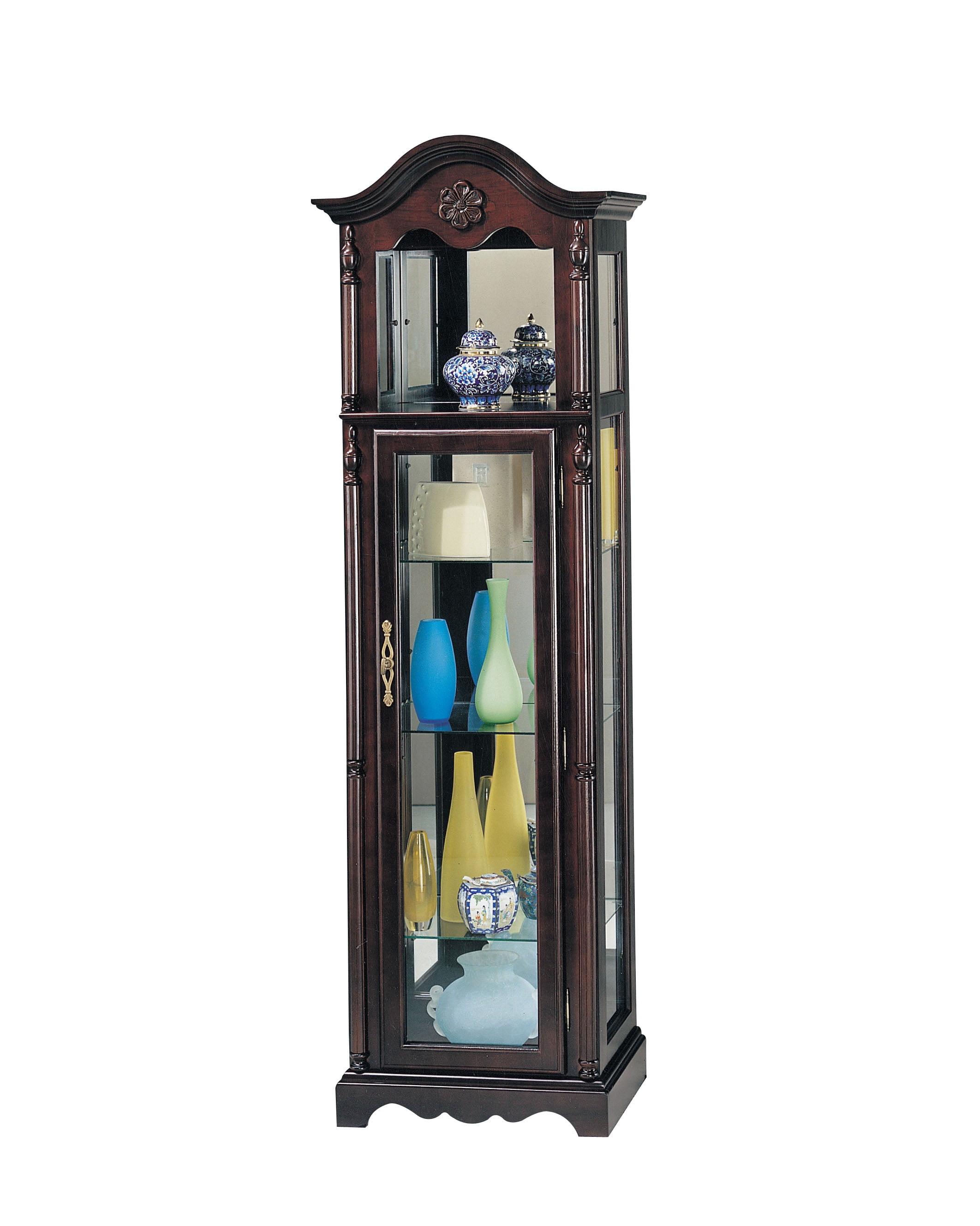 Cherry Lighted Wooden Curio Cabinet with Glass Shelves