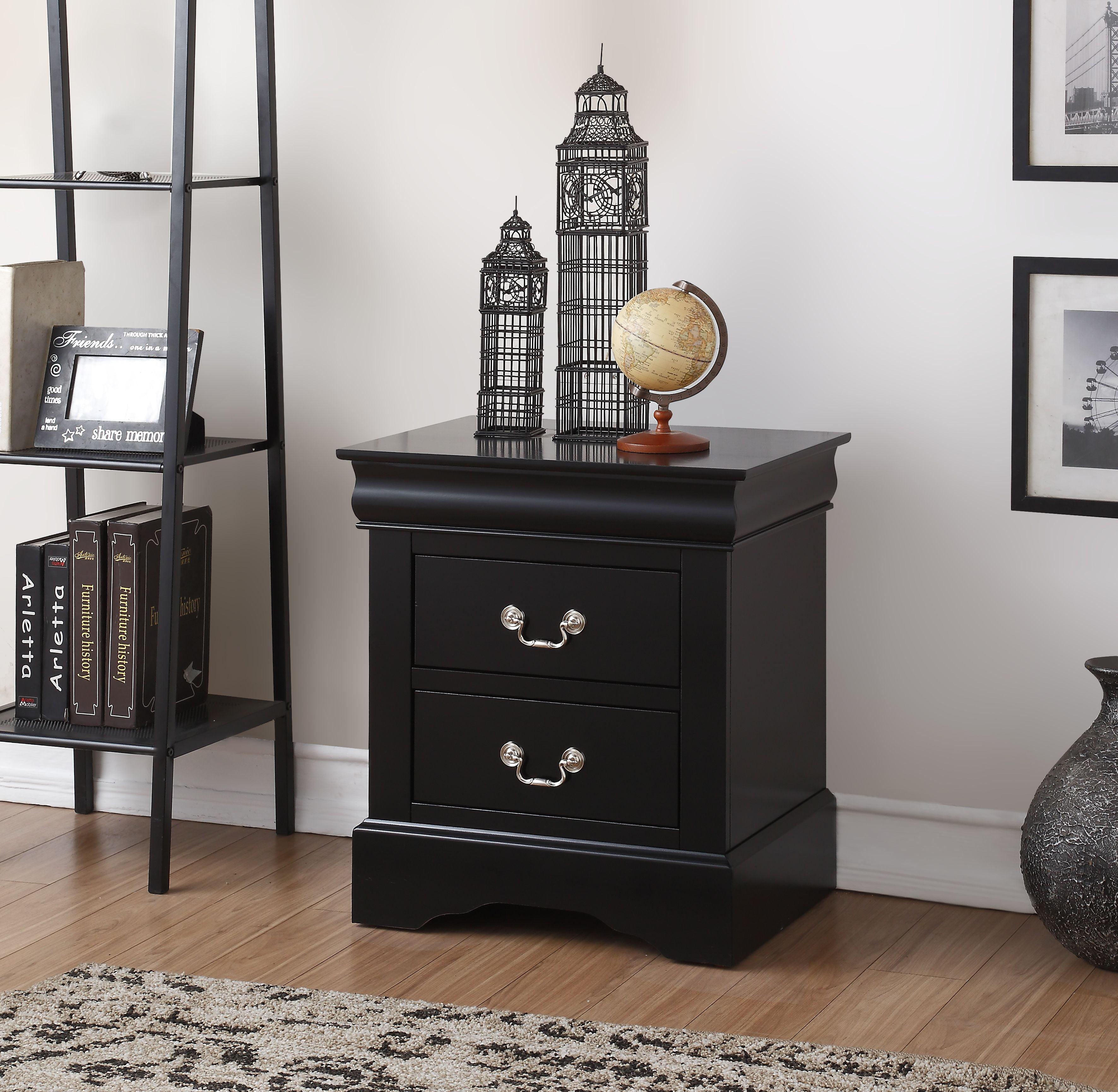 Louis Philippe III Classic Black 2-Drawer Nightstand