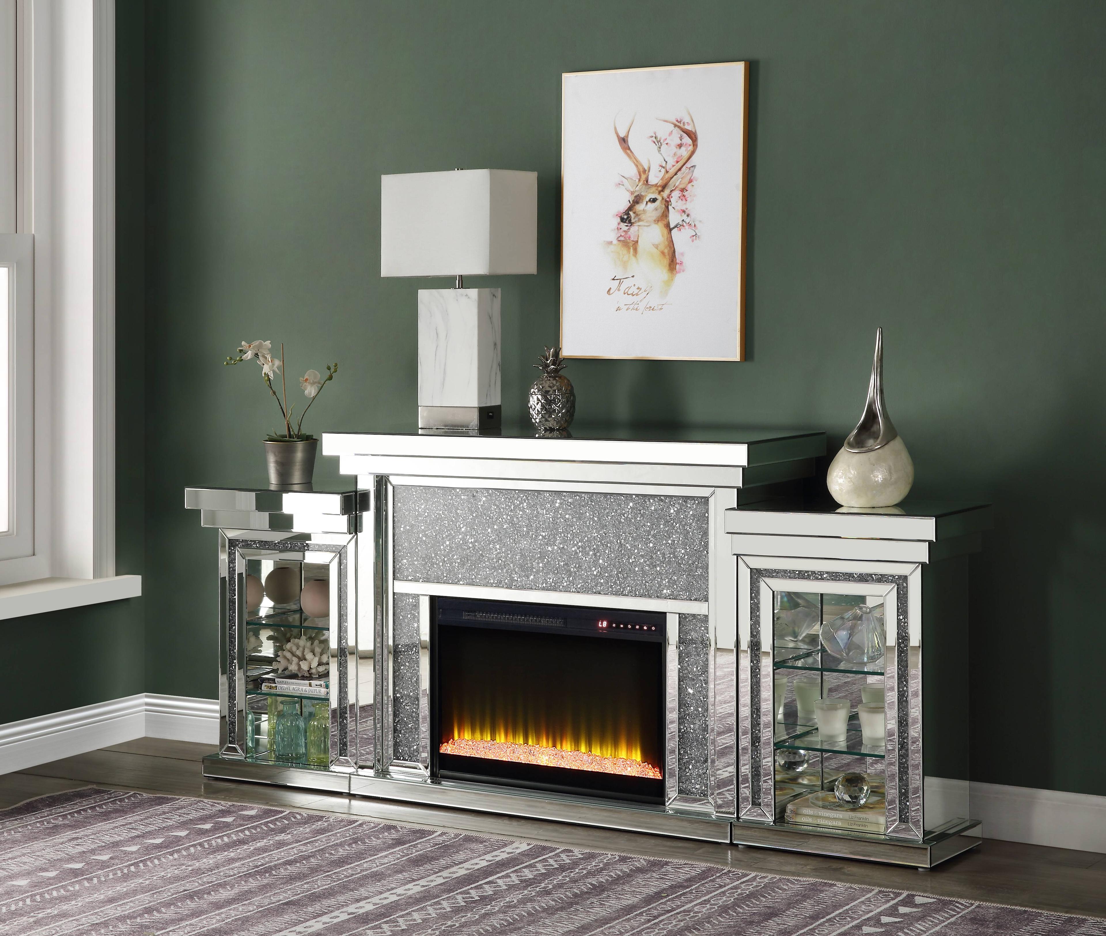 Acme Furniture Noralie Freestanding LED Electric Fireplace with Faux Diamonds