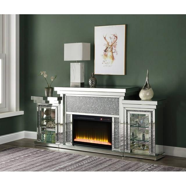 Acme Furniture Noralie Freestanding LED Electric Fireplace with Faux Diamonds