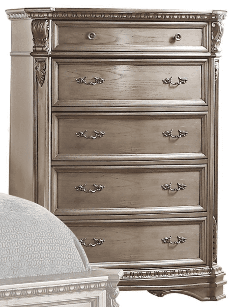 42" Northville Chest Antique Silver - Acme Furniture: 5-Drawer Wood Storage, Metal Glides, No Assembly Required