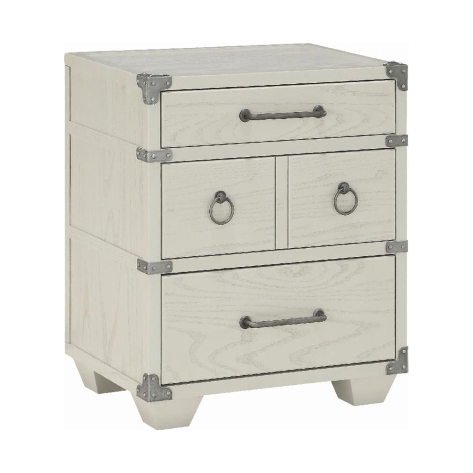 Gray Wooden 3-Drawer Nightstand with USB Dock