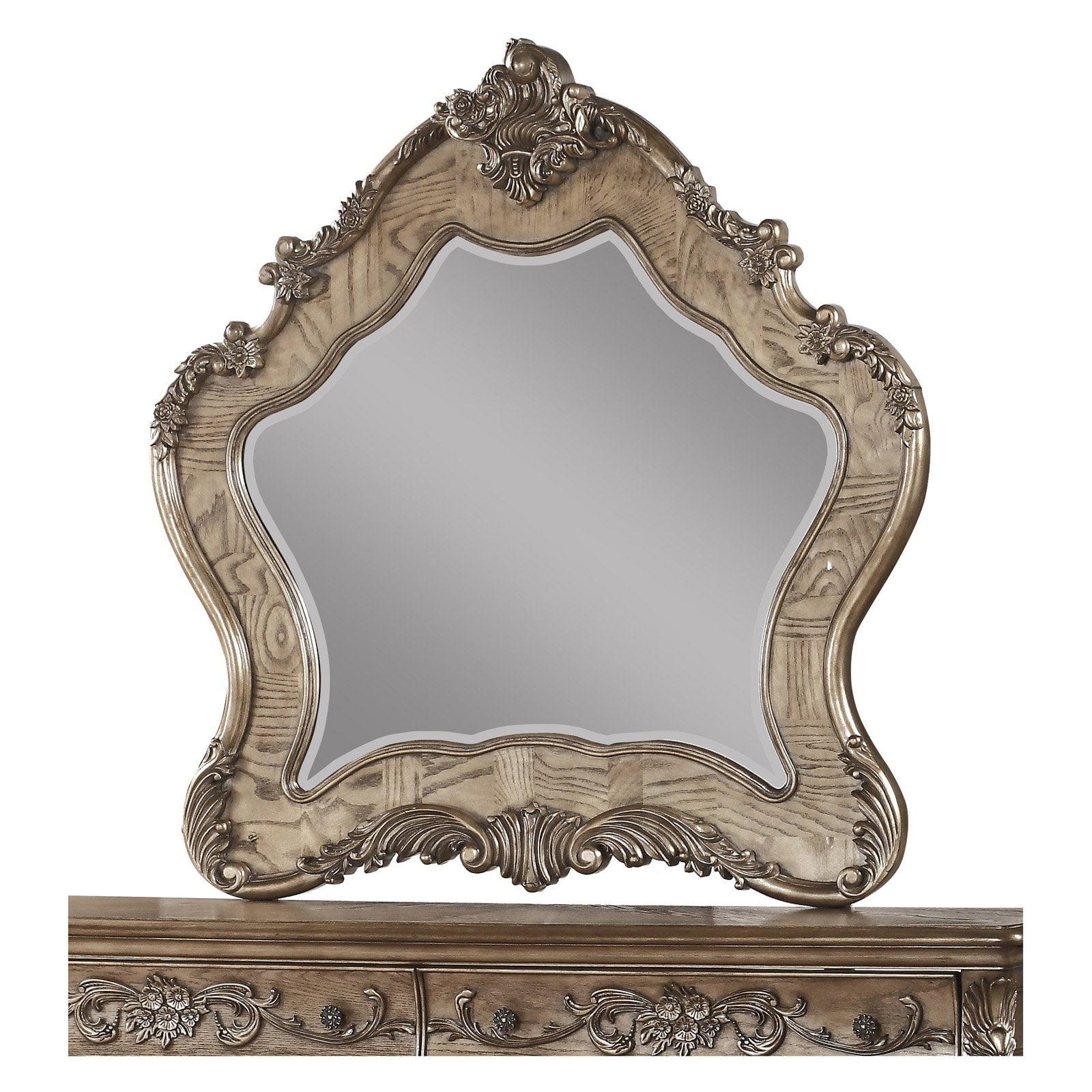 Vintage Oak Arched Floral Wood Mirror