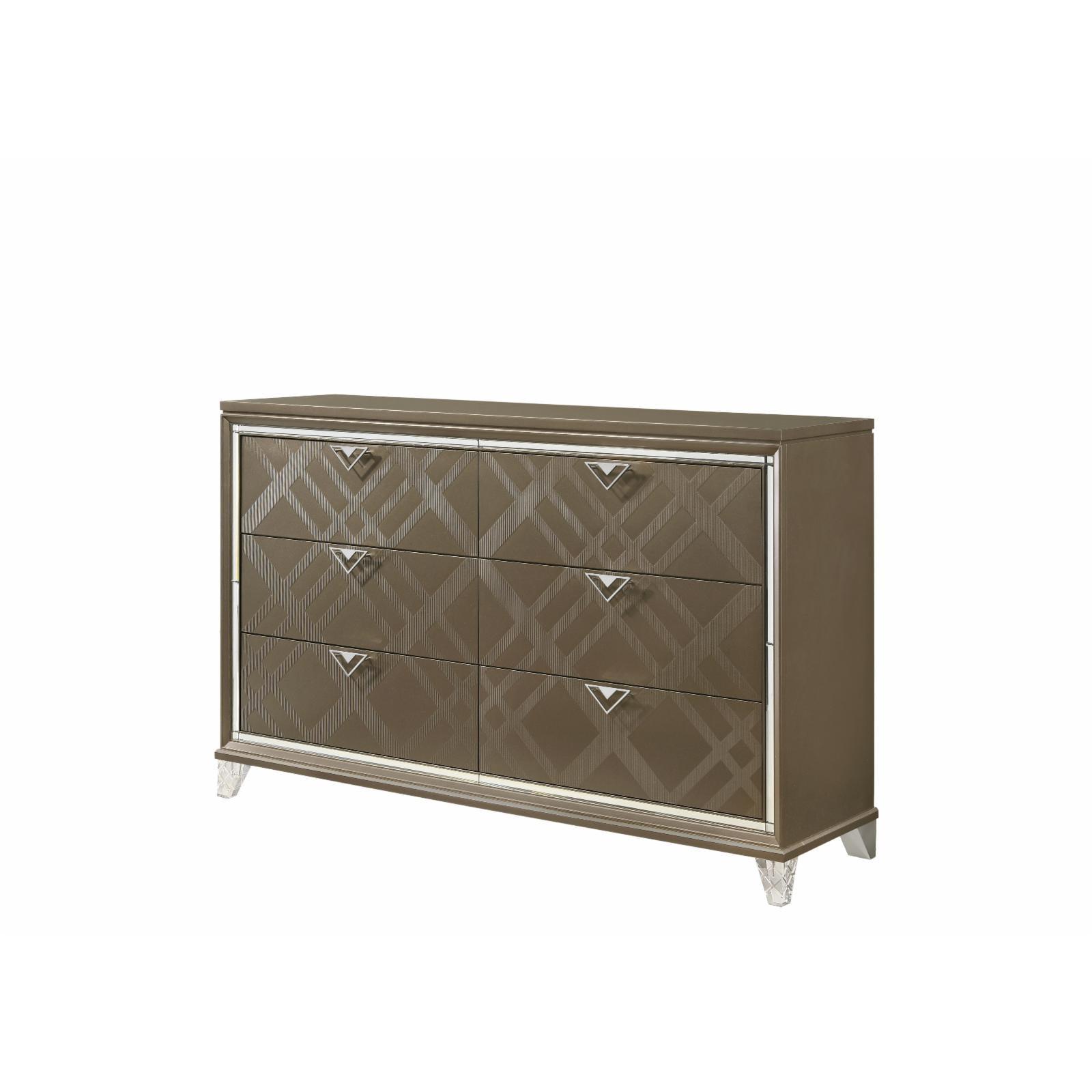 Skylar Dark Champagne 68" Glam Dresser with Mirrored Trim