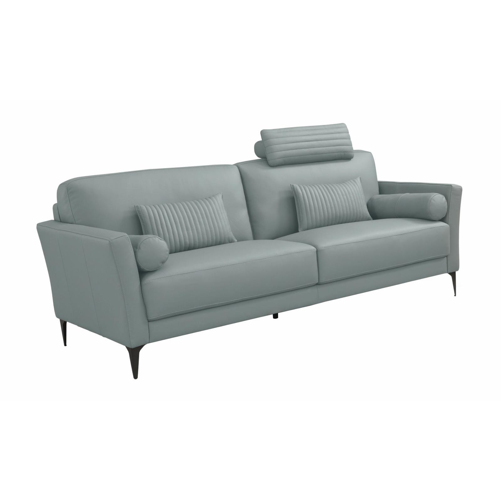 Watery Leather Sofa with Flared Arms and Pillows