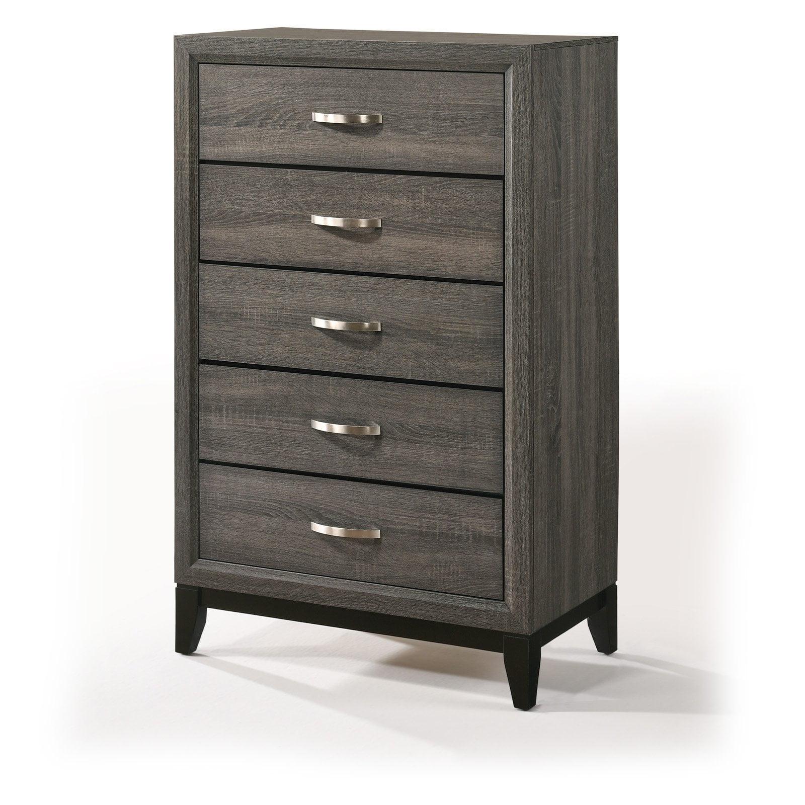 Weathered Gray Farmhouse 5-Drawer Chest with Nickel Accents