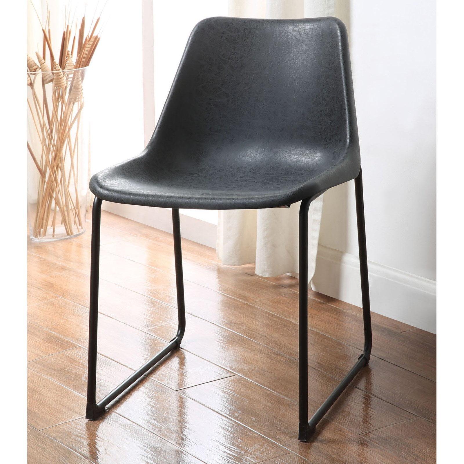 Vintage Black Faux Leather Upholstered Side Chair with Metal Legs