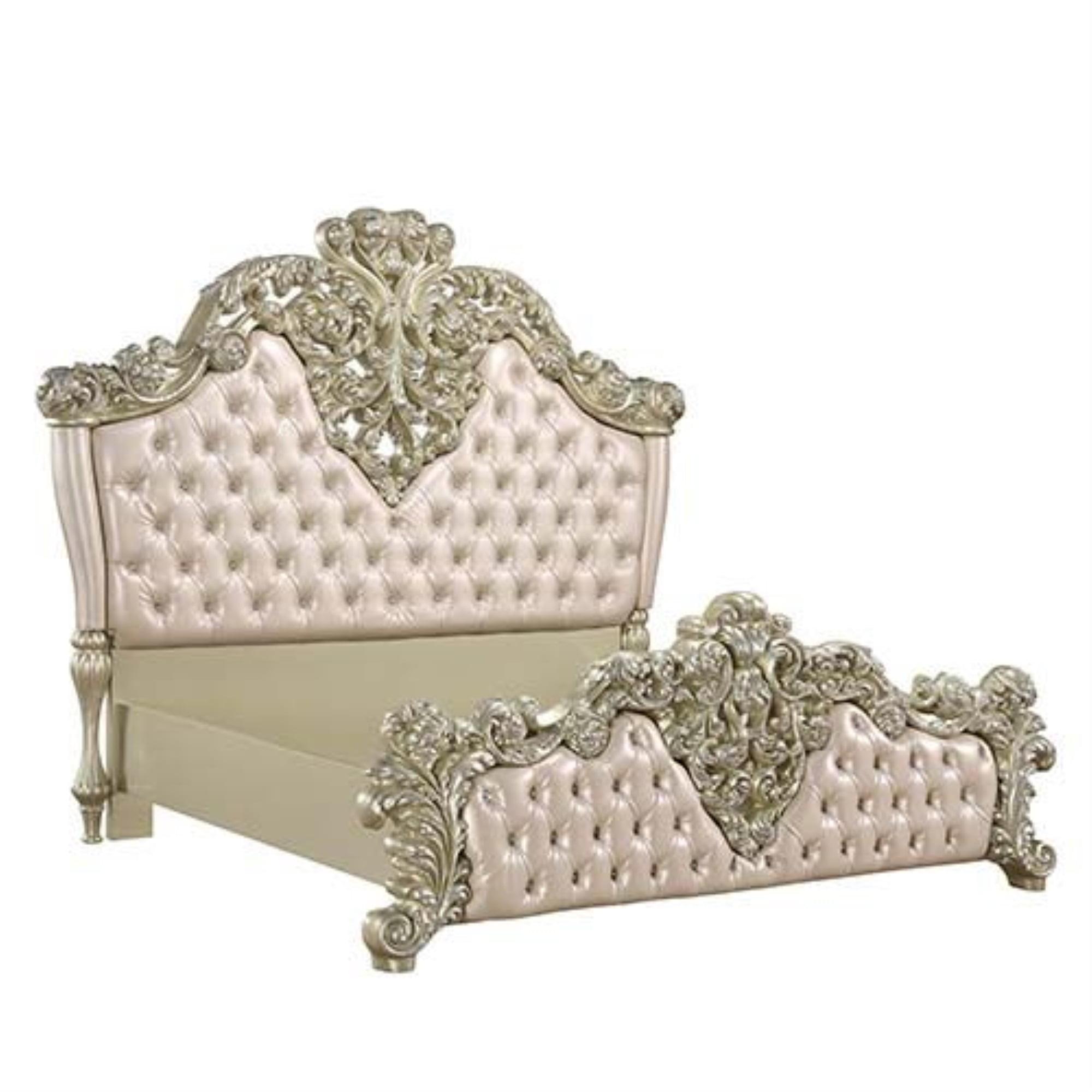 Vatican King Bed with Tufted Upholstered Headboard in Light Gold