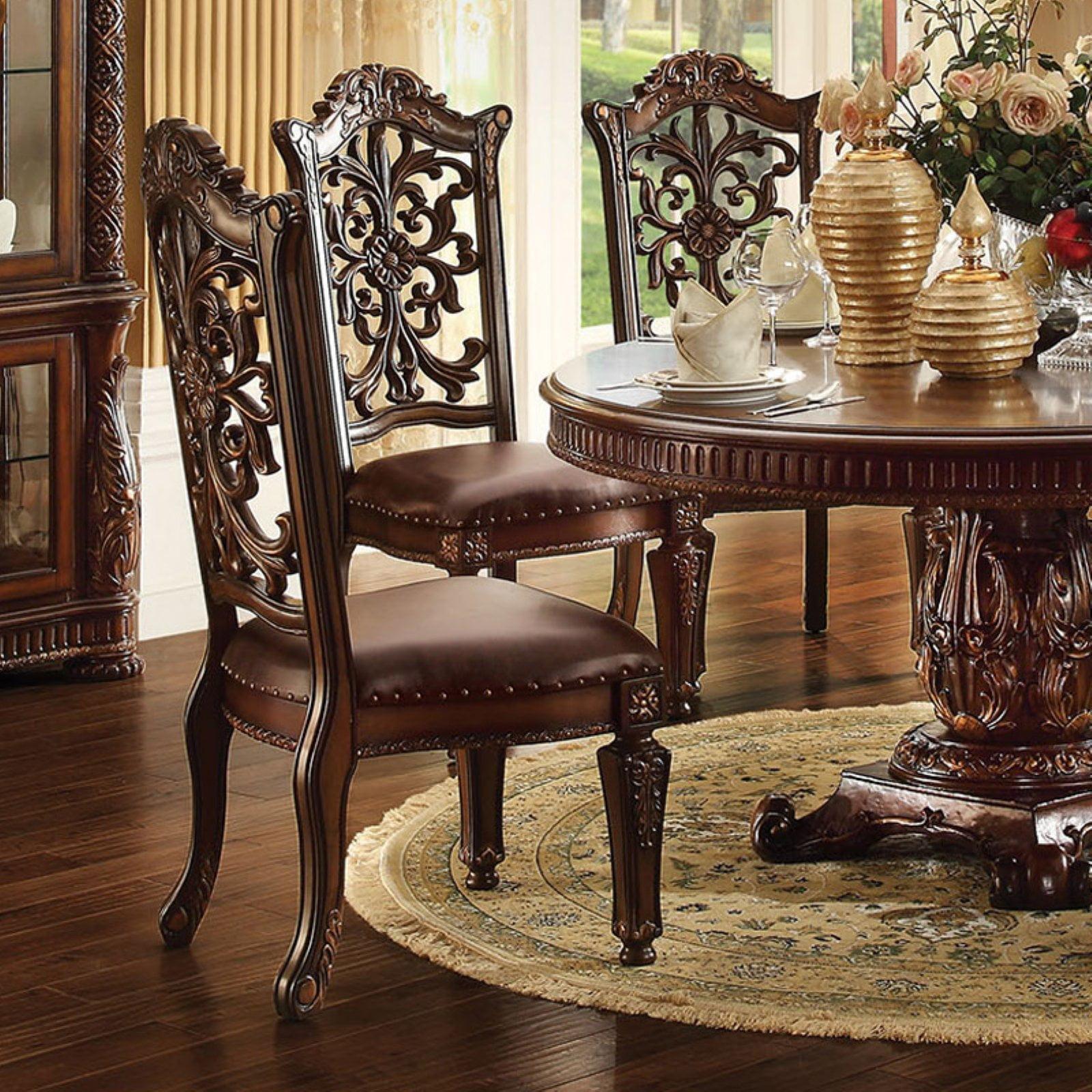 Vendome High Back Brown Faux Leather and Wood Side Chair Set