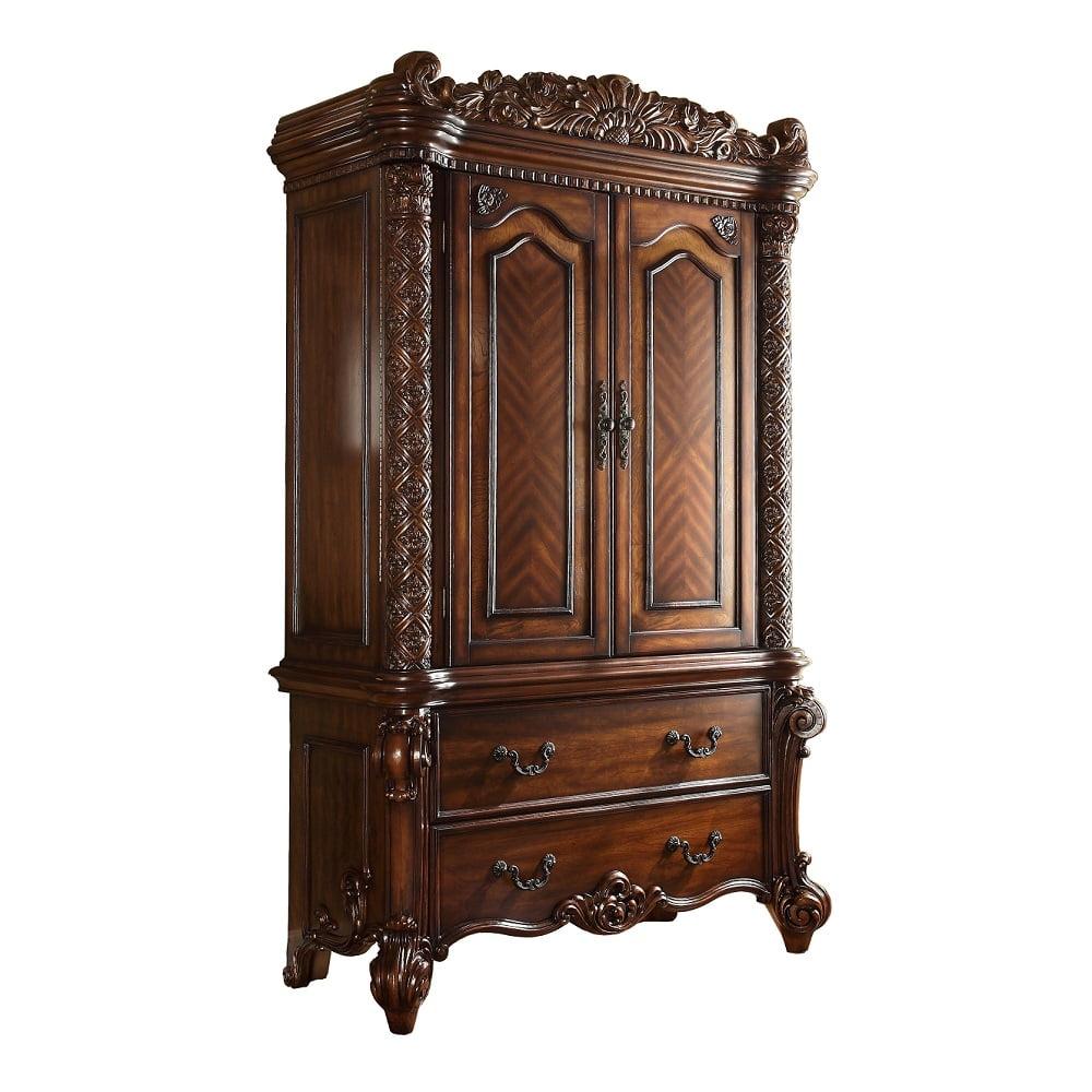 Vendome Cherry Wood Vintage TV Armoire with Ornamental Carvings