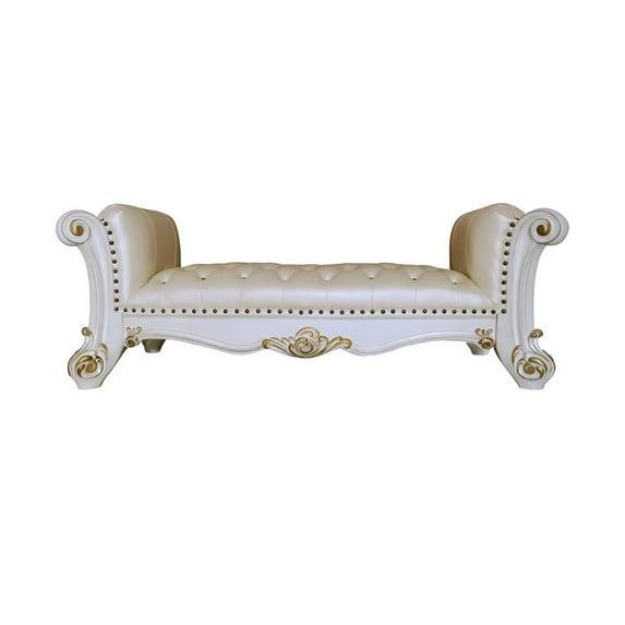 Acme Furniture 74" Vendome Ottoman and Bench Pearl Synthetic Leather and Antique Pearl Finish: Linen Upholstery, Metal Legs, No Tools Assembly