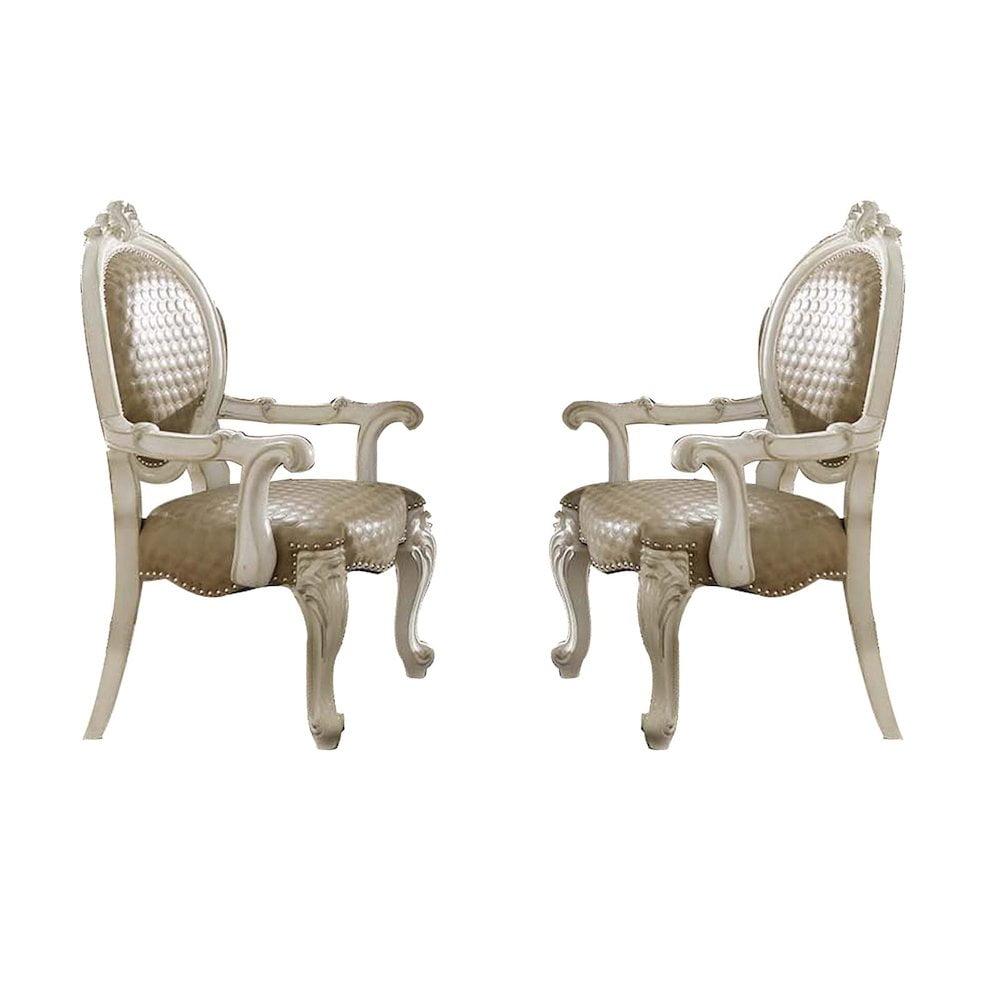 Versailles 26" Dining Chairs and Bone White Finish - Acme Furniture: Nailhead, Tufted, Leather Upholstery, No Assembly Required