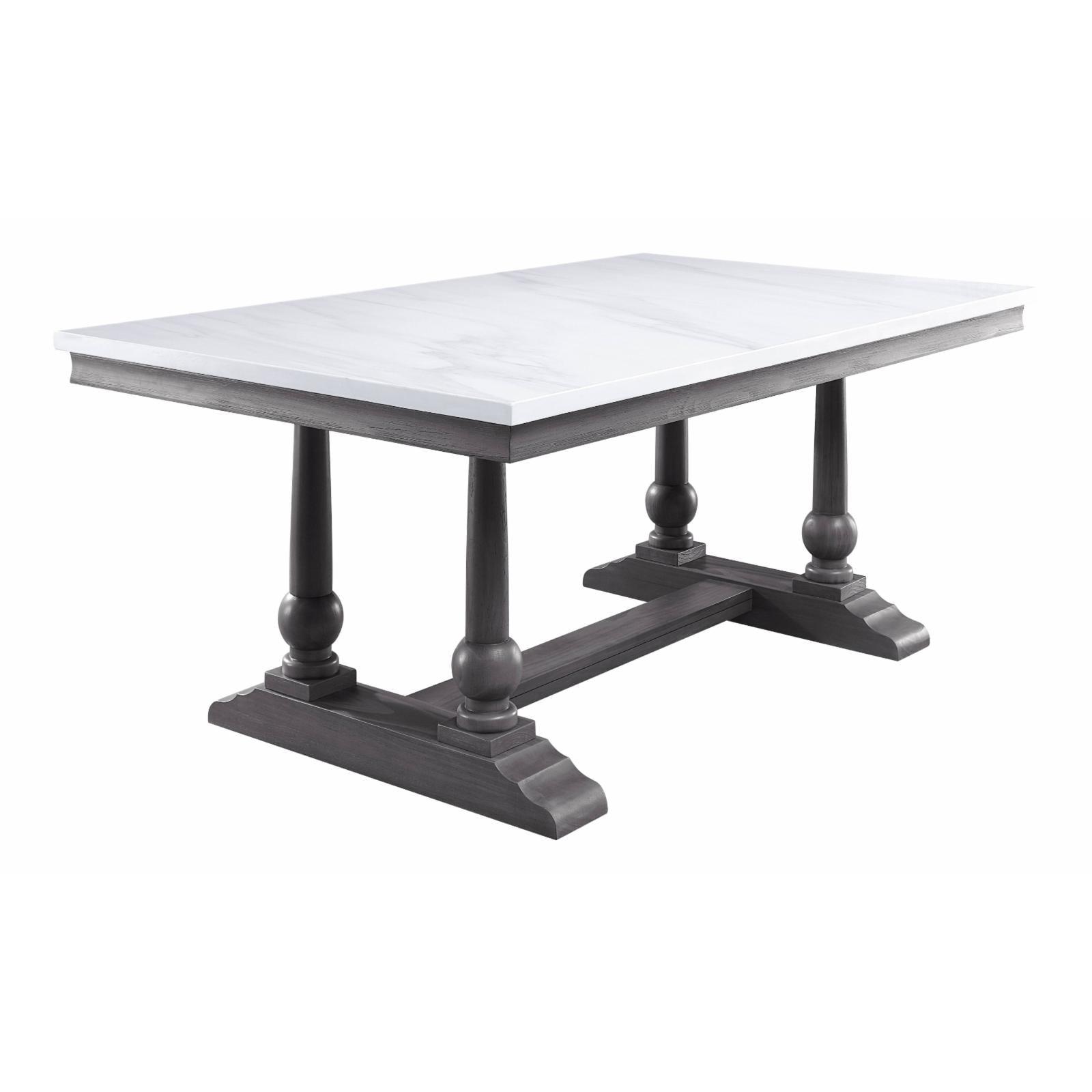 Gray Oak and White Marble Top Rectangular Dining Table