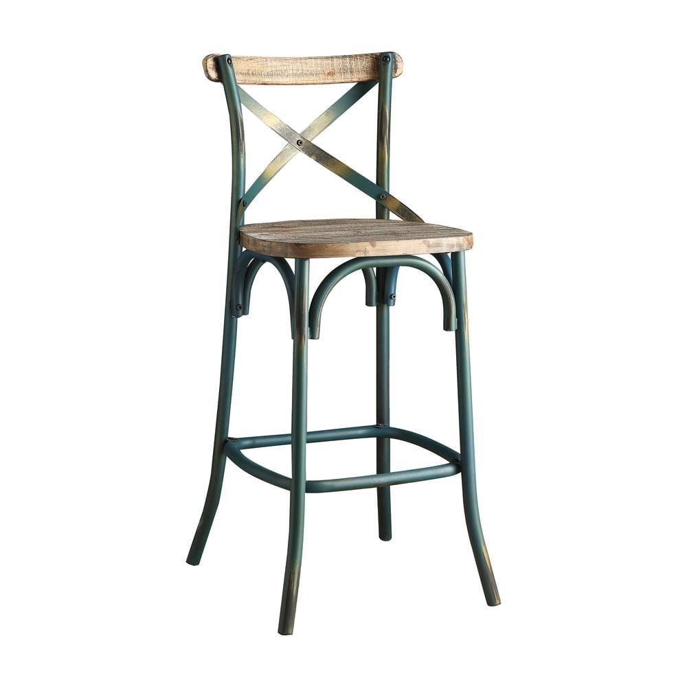 Antique Turquoise & Oak Industrial Metal Bar Chair, 43"