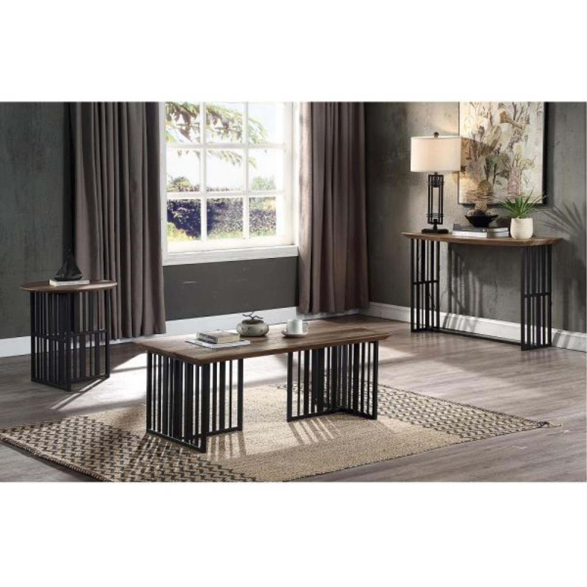 47" Zudora Coffee Table Oak & Sandy Black Finish - Acme Furniture: Sturdy Metal Legs, No Assembly Required