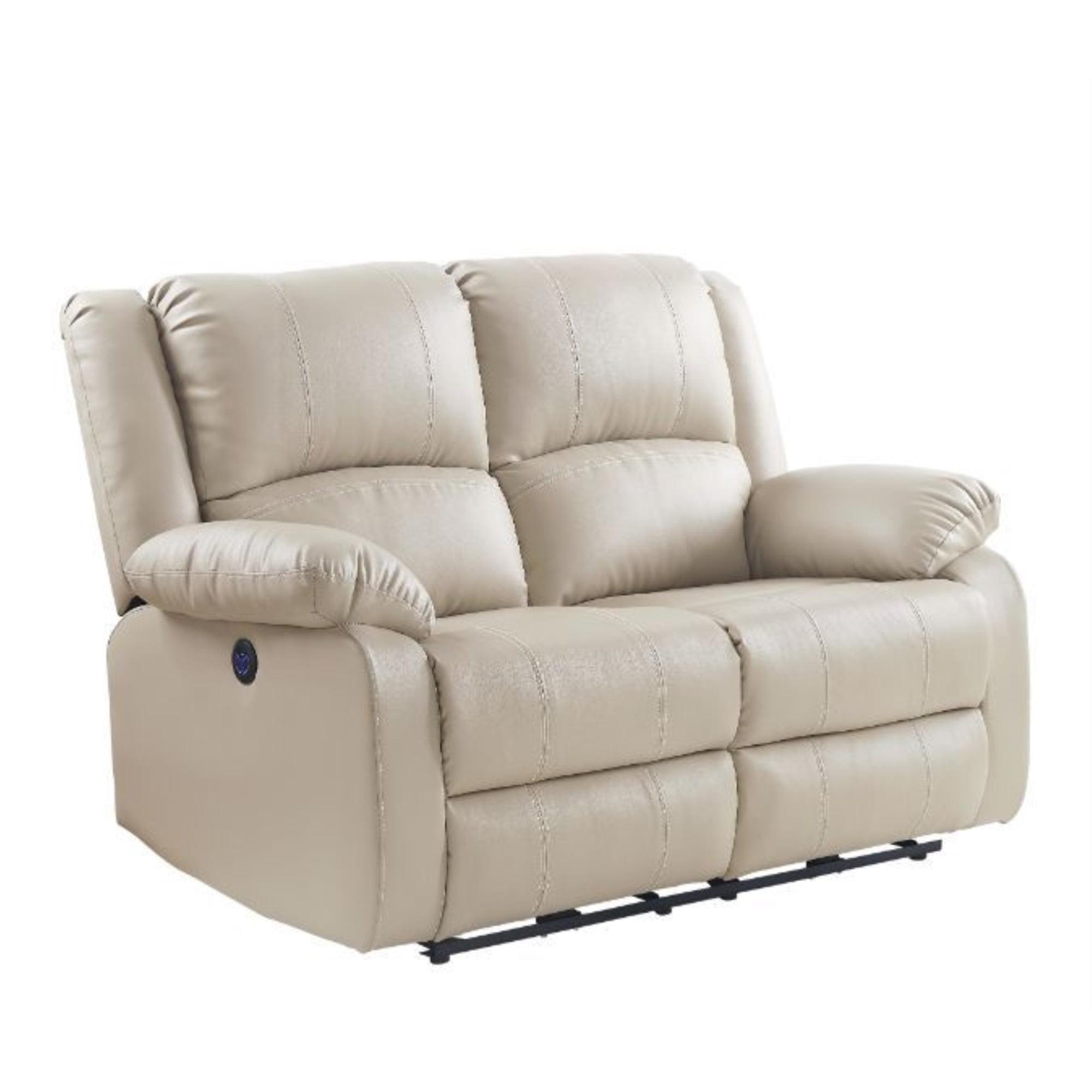 Zuriel 55'' Beige Leather Pillow-Top Loveseat with USB Ports