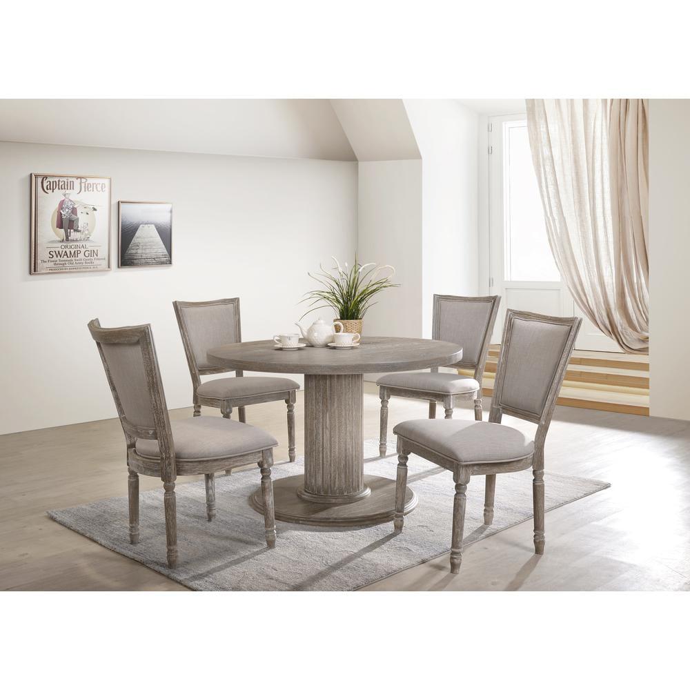 Acme Gabrian Dining Table w/Single Pedestal in Reclaimed Gray Indoor