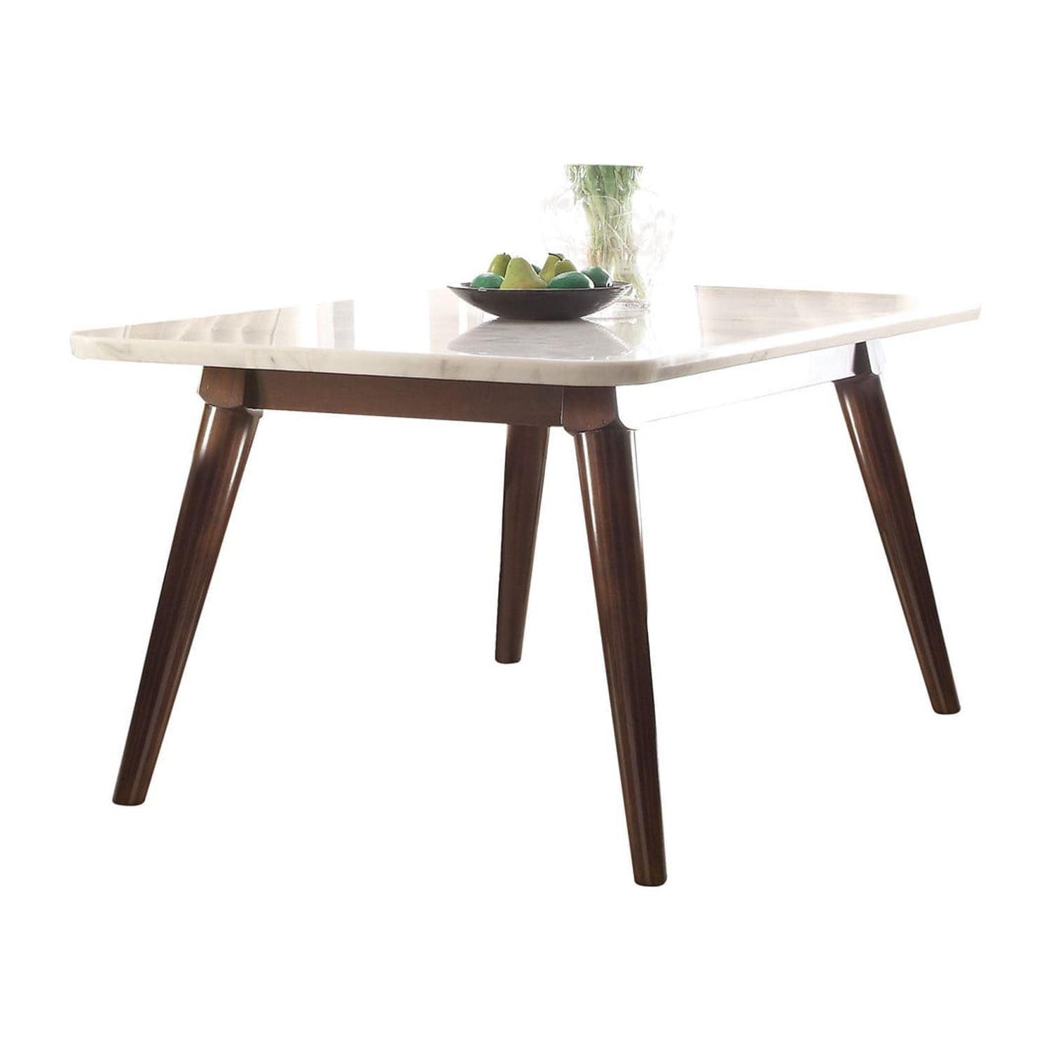 Gasha White Marble and Walnut Dining Table