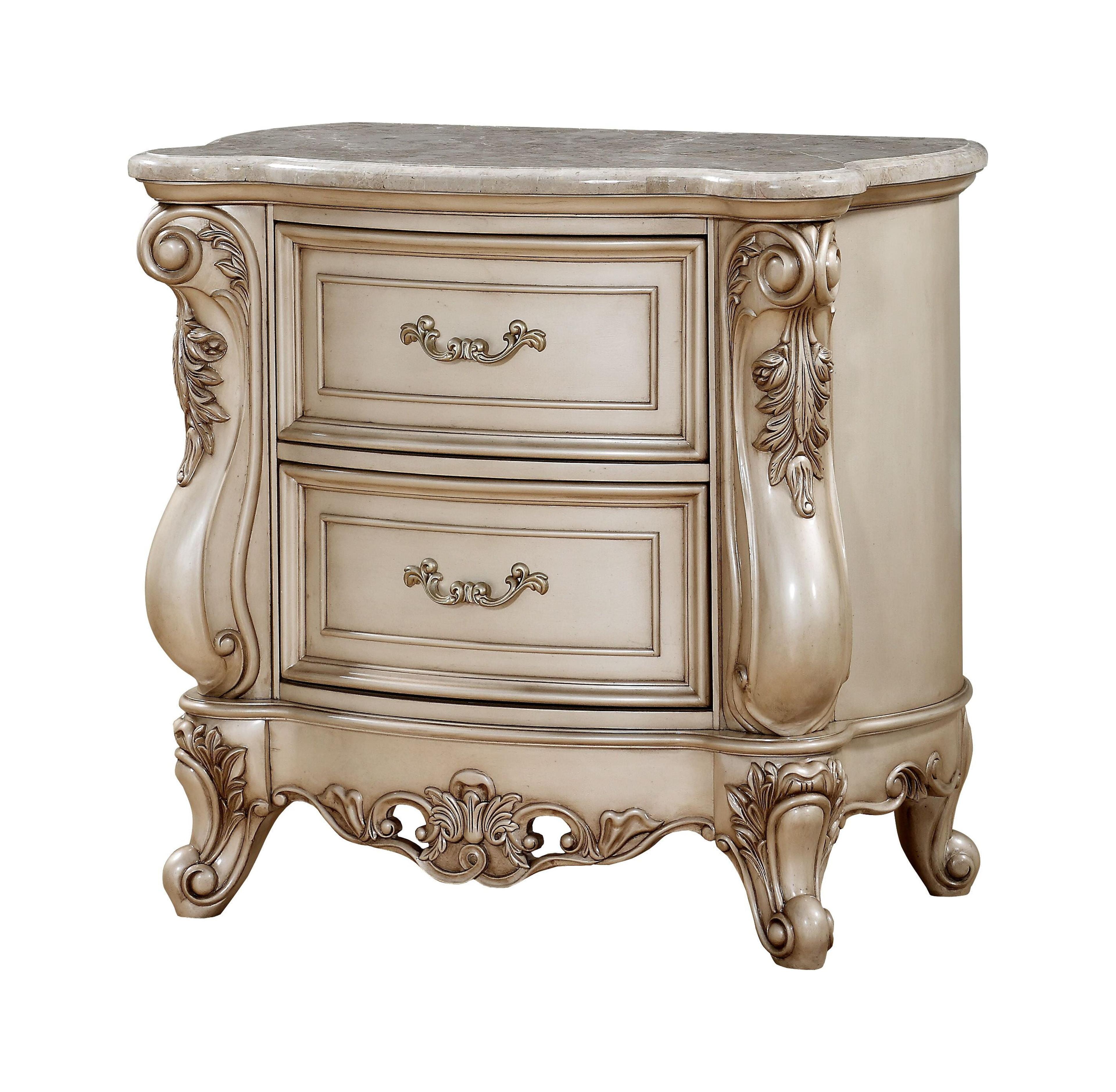 Gorsedd Antique Champagne 2-Drawer Nightstand with Marble Top