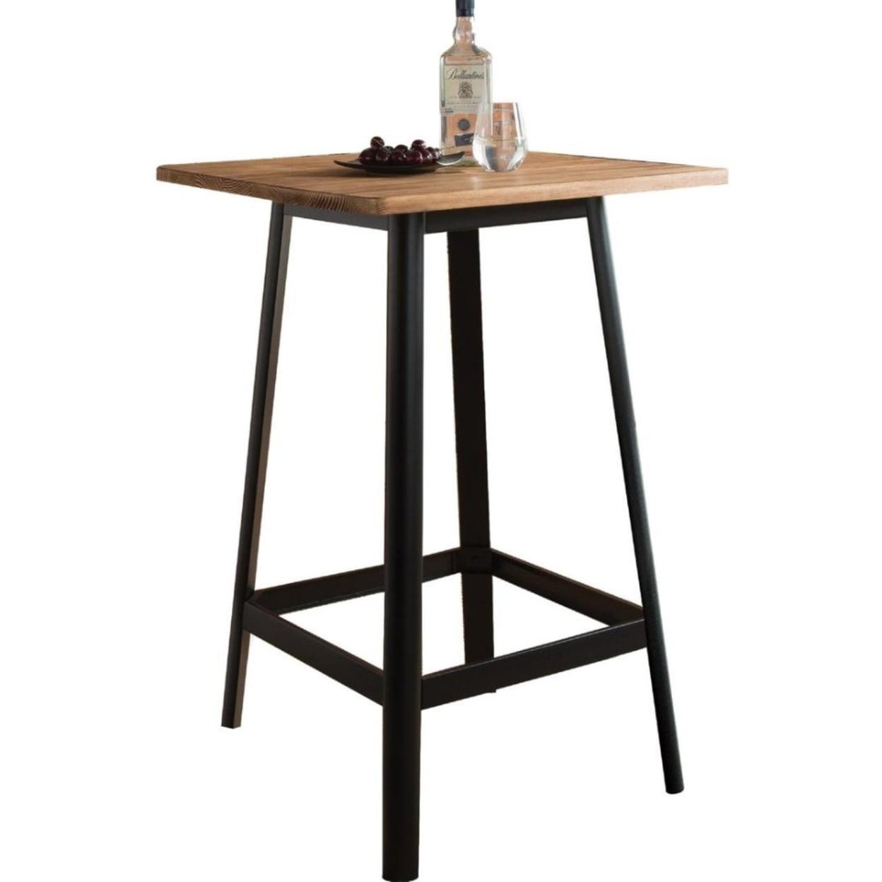 Industrial Pine Wood Square Bar Table in Natural & Black