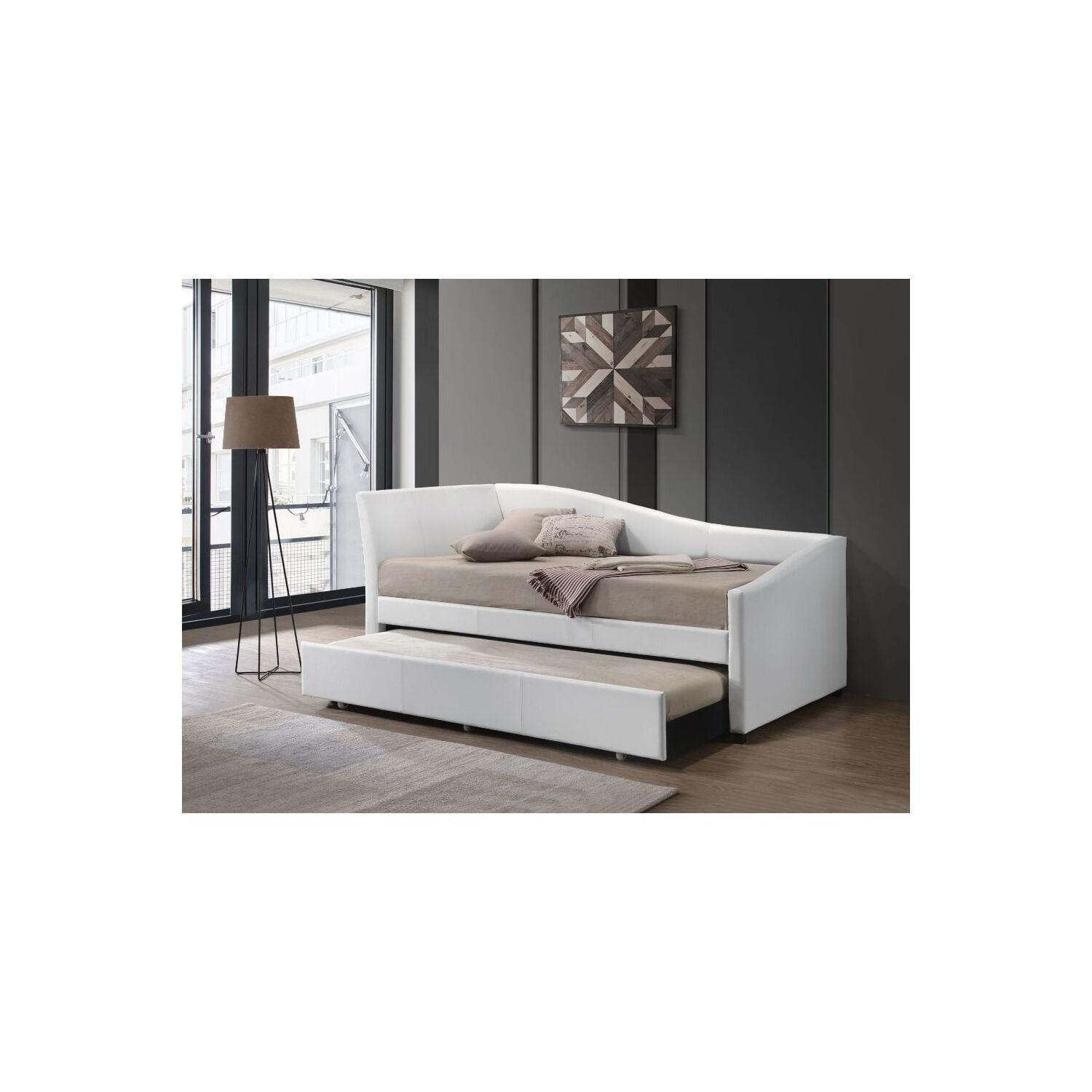 Jedda White Faux Leather Twin Daybed with Trundle