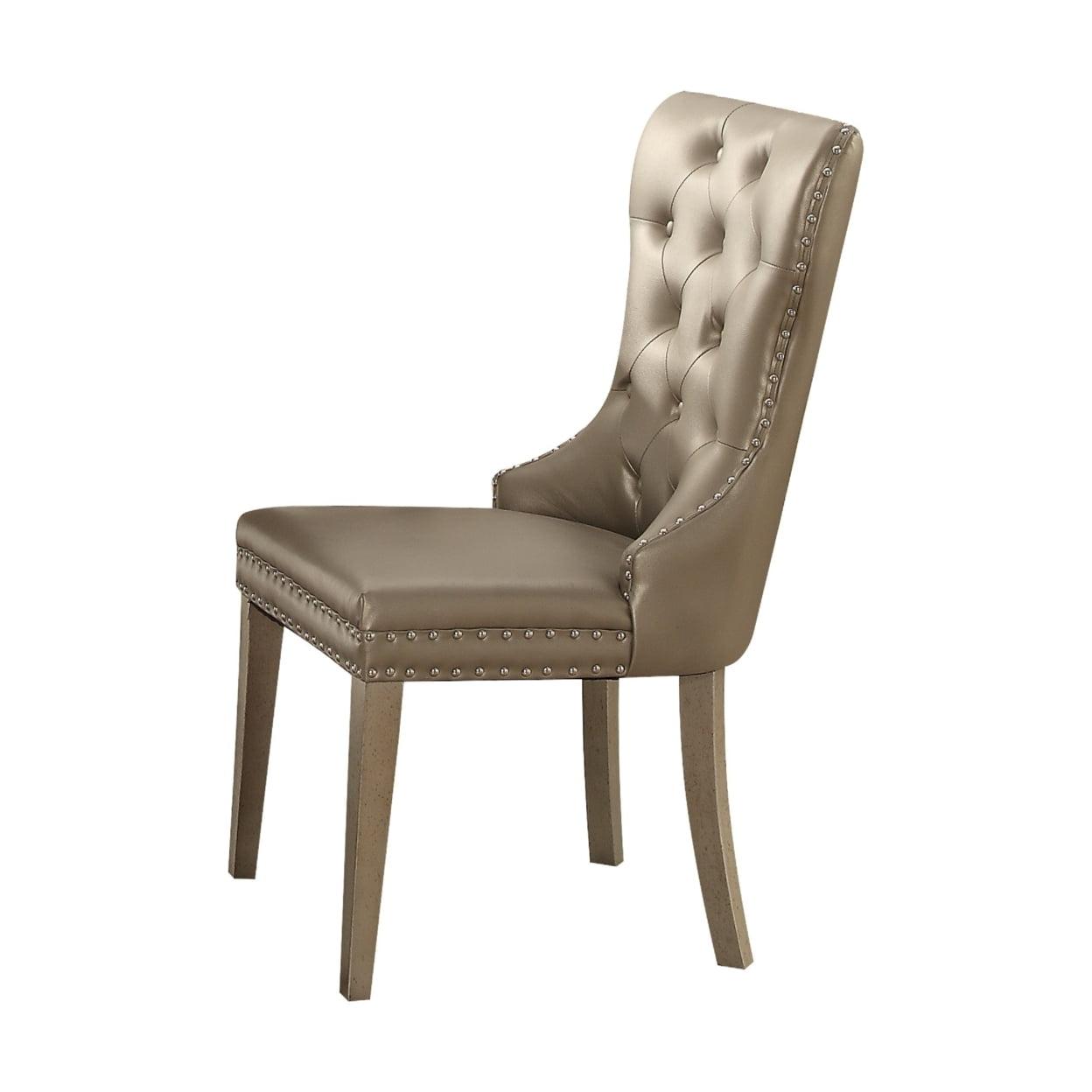 Elegant Gray Faux Leather Upholstered Side Chair with Nailhead Trim