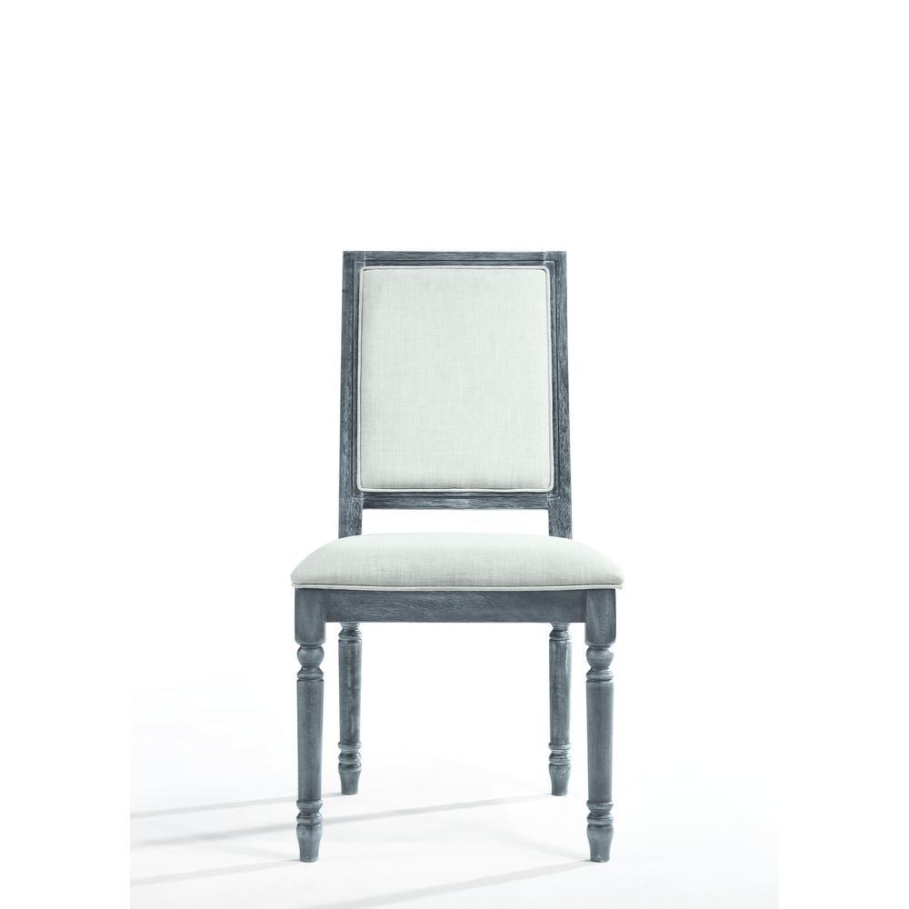 Elegant Gray Linen High-Back Wood Side Chair with Turned Legs