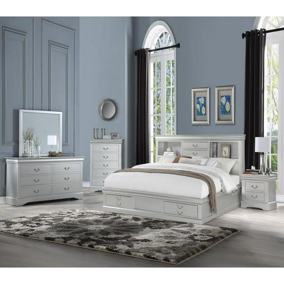 Acme Louis Philippe III - Queen Bed w/Storage in Platinum