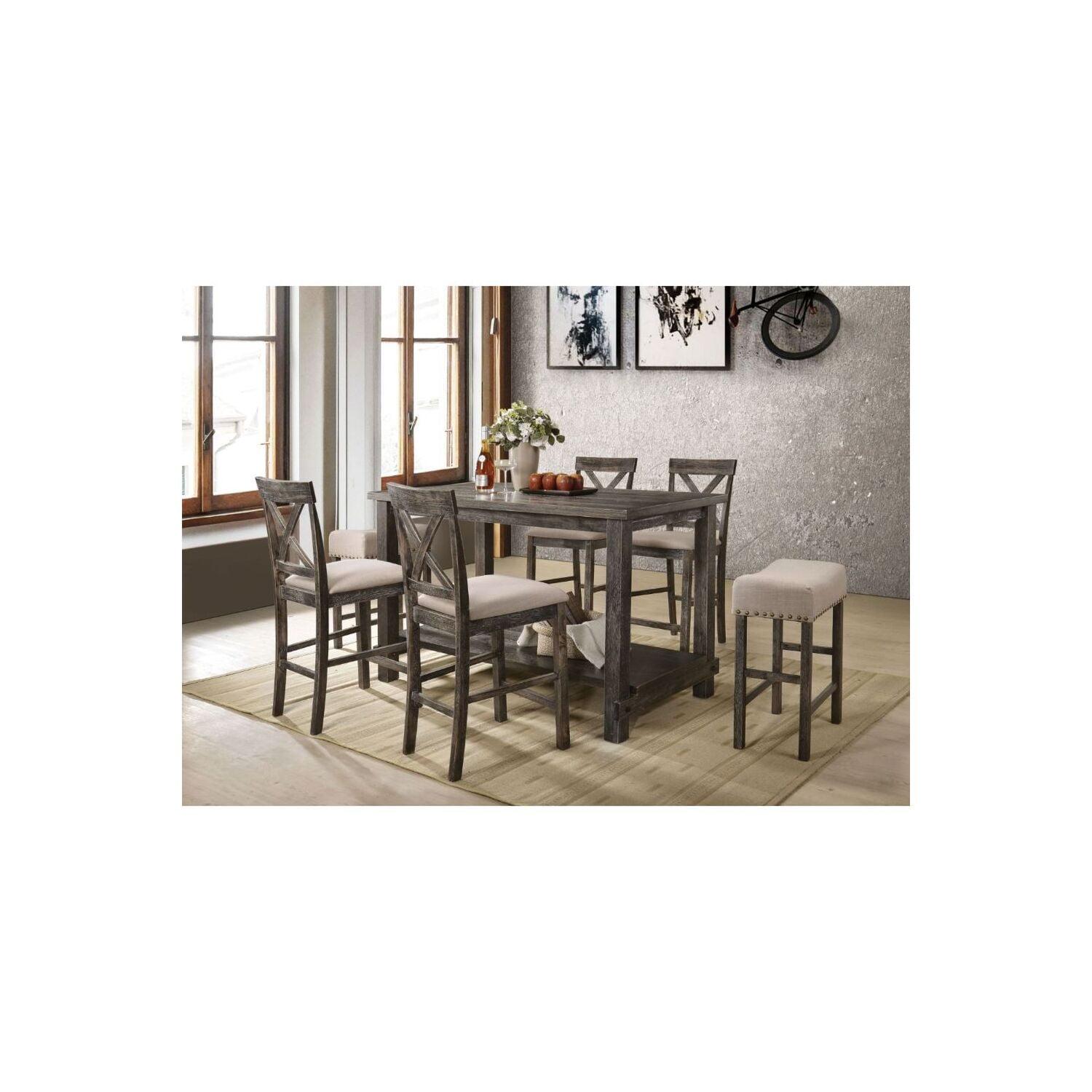 60" Martha Li Dining Table Weathered Gray - Acme Furniture: Sturdy Wood, Storage Shelf, Seats 6