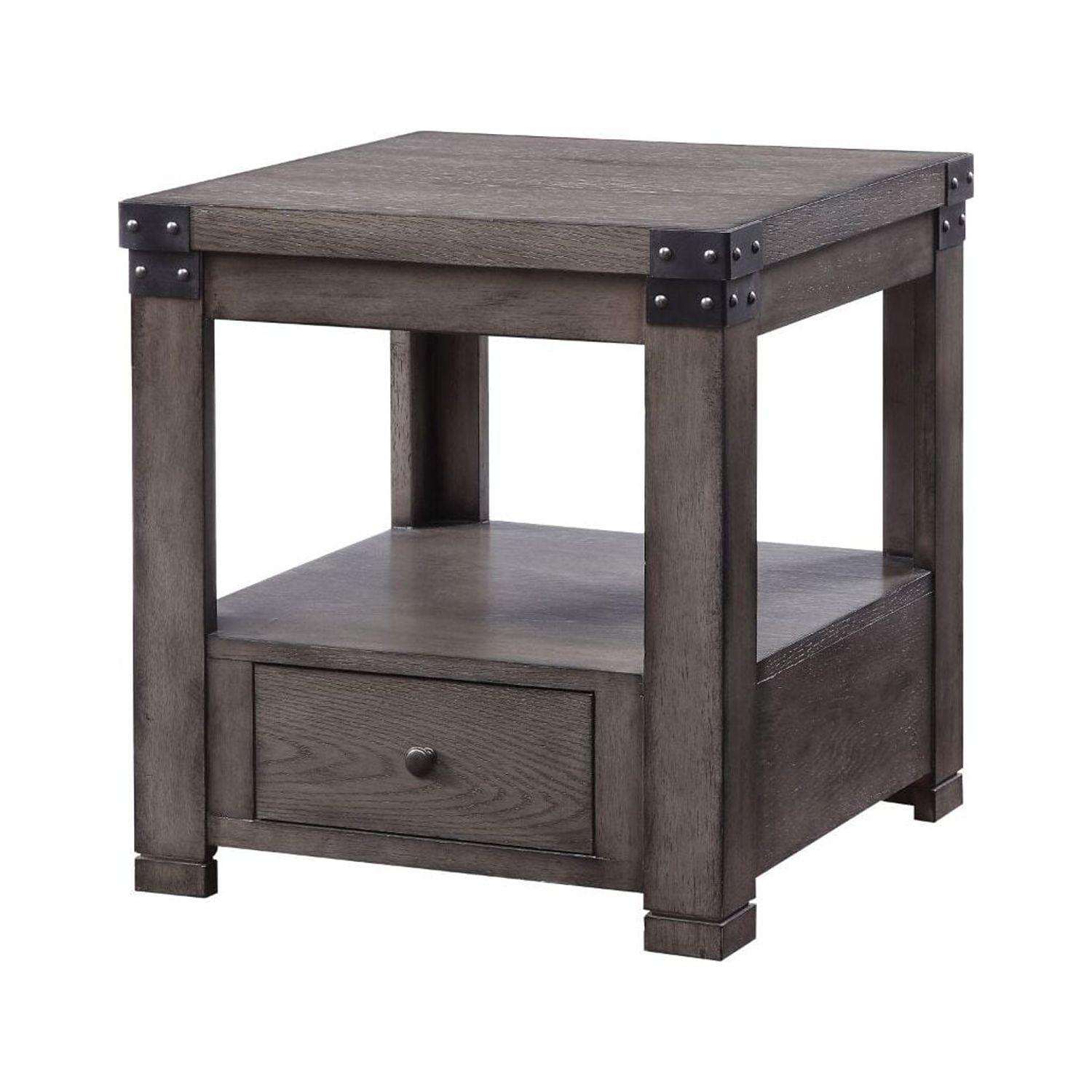 Ash Gray Square Wood End Table with Storage Drawer