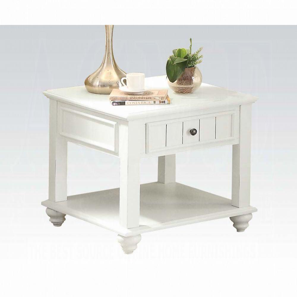 24" Natesa Accent Table White Washed - Acme Furniture: French Country Style, 24-Inch Side Table with Storage Drawer