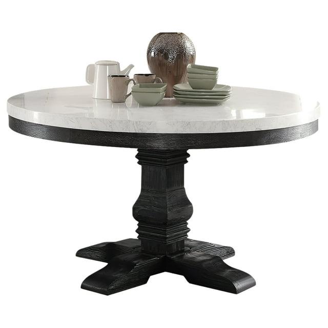 Acme Furniture 54" Nolan Dining Table White Marble/Salvage Dark Oak: 4-Seater, Wood Base, Non-Extendable