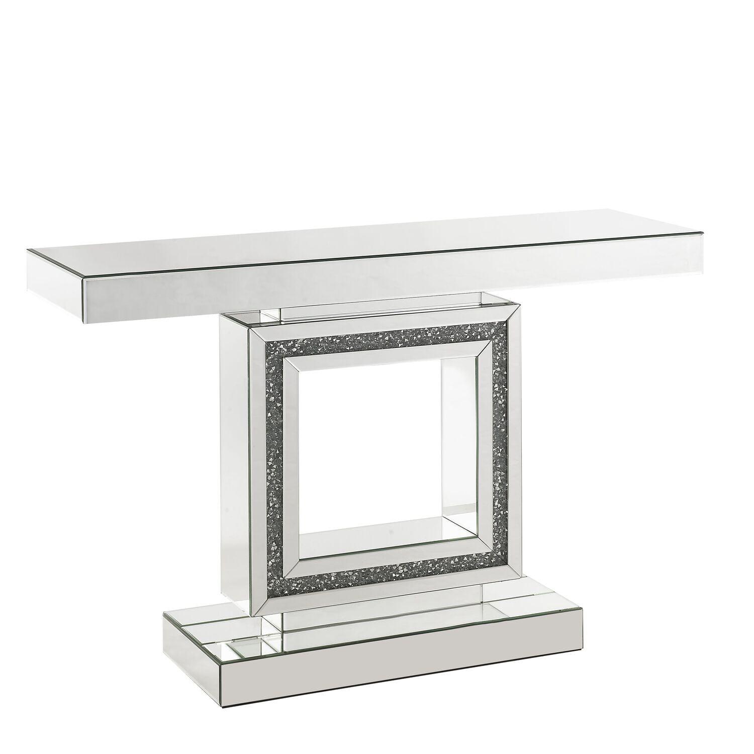 Acme Noralie Console Table in Mirrored & Faux Diamonds