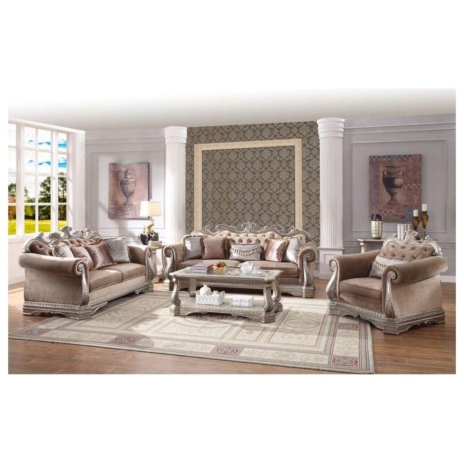 Elegant Brown Velvet Tufted Sofa with Rolled Arms and Nailhead Trim