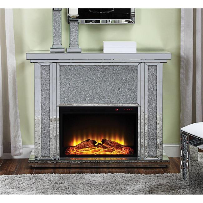 Mirrored Electric Fireplace with Faux Stone Mantel