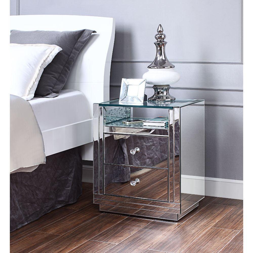 Acme Nysa End Table in Mirrored and Faux Crystals