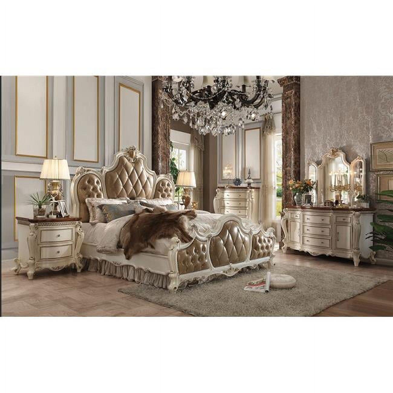 Queen Wood Frame Upholstered Bed with Tufted Headboard and Nailhead Trim